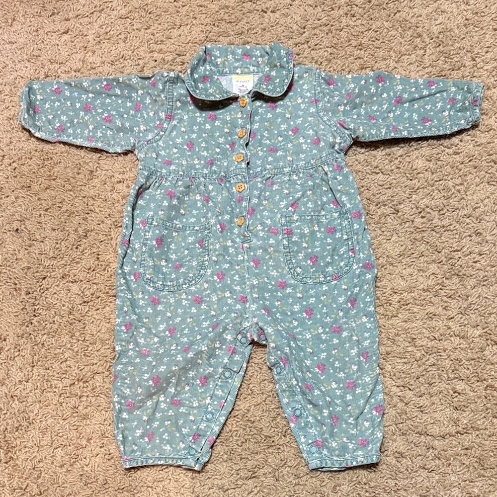 Vintage Old Navy Floral Corduroy 100% Cotton Floral Jumpsuit - 6-12 Months